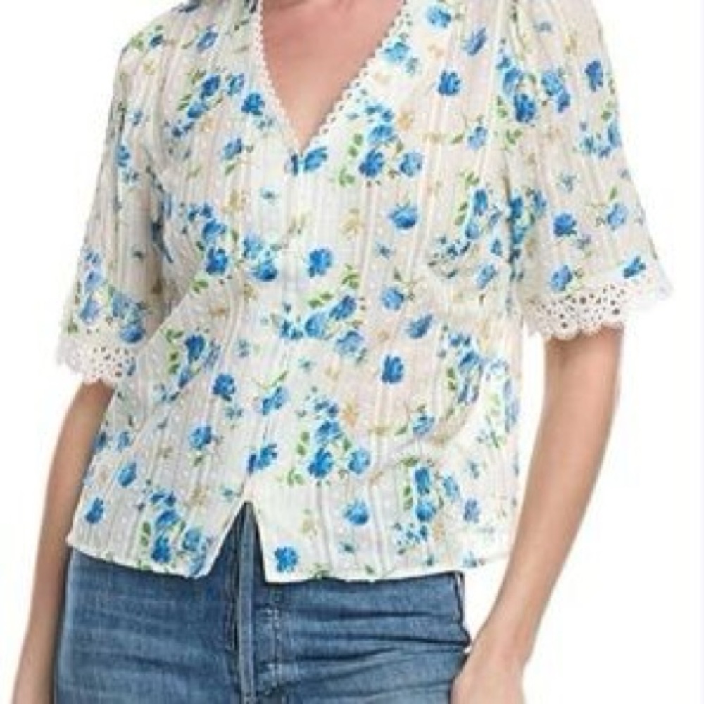 Nanette Lepore Blue Floral Blouse